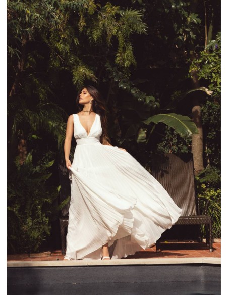 Robe longue plissée blanche