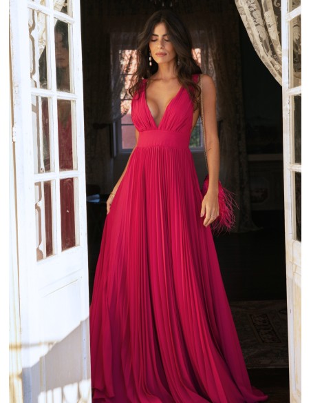 Cherry pink pleated long dress