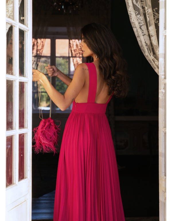 Robe longue plissée rose cerise 2