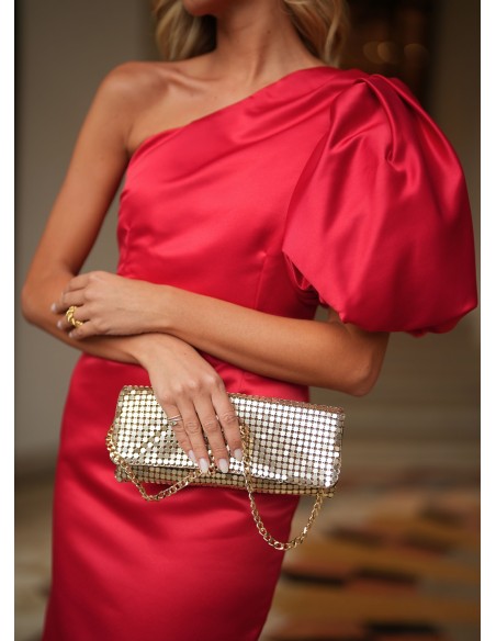 Vestido midi rojo con manga abullonada Vestido midi rojo con manga abullonada