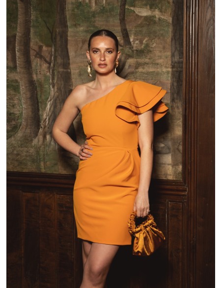 Robe courte orange avec manches à volants