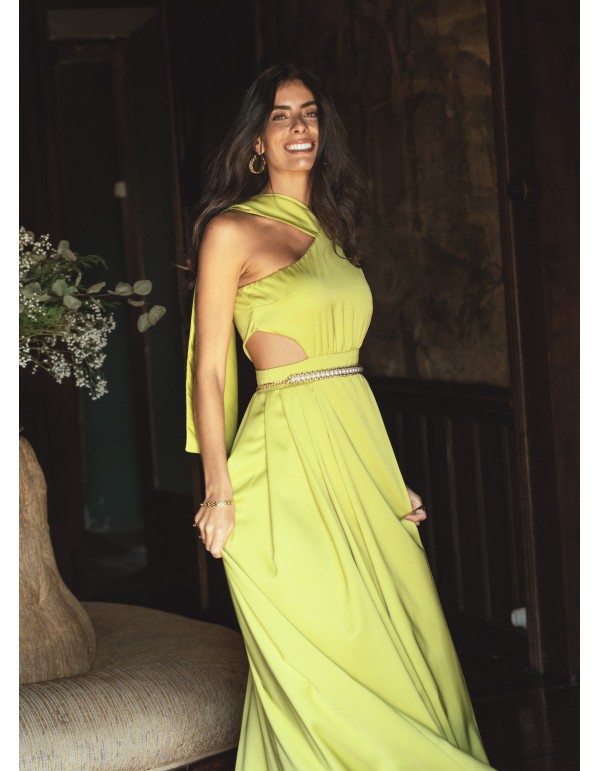 Lime green long dress with slits