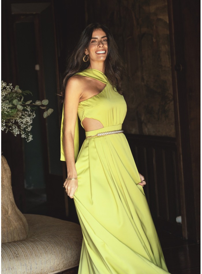 Robe longue à fentes vert lime