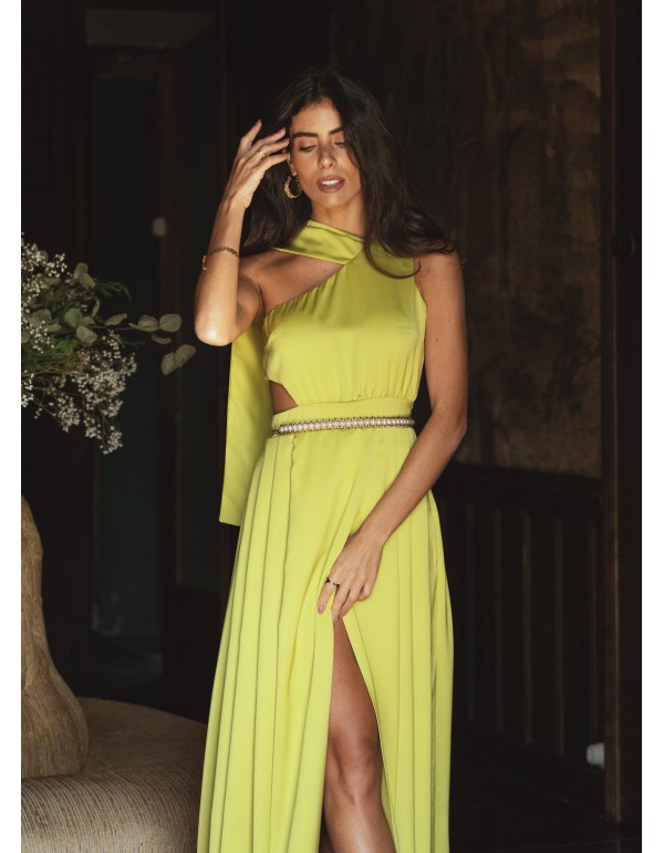 Lime green long dress with slits 2