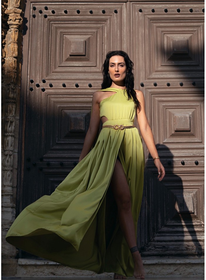 Robe longue à fentes vert lime
