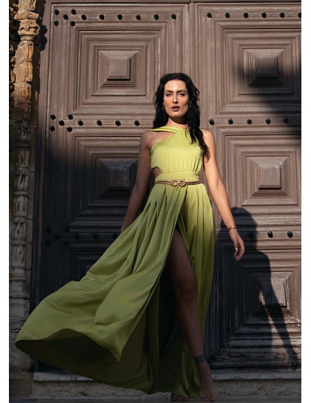 Robe longue à fentes vert lime