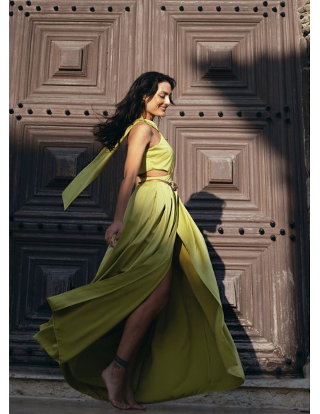 Robe longue à fentes vert lime