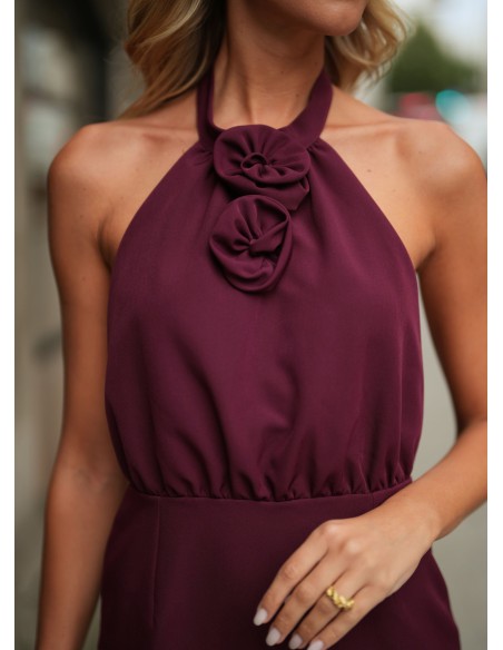 Burgundy midi dress with flower details