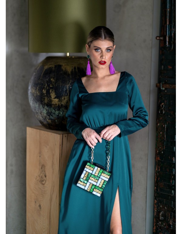 Vestido largo verde con escote cuadrado 2