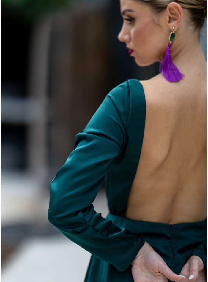 Vestido largo verde con escote cuadrado