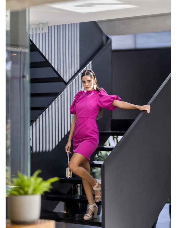 Bougainvillea short dress with collar 2