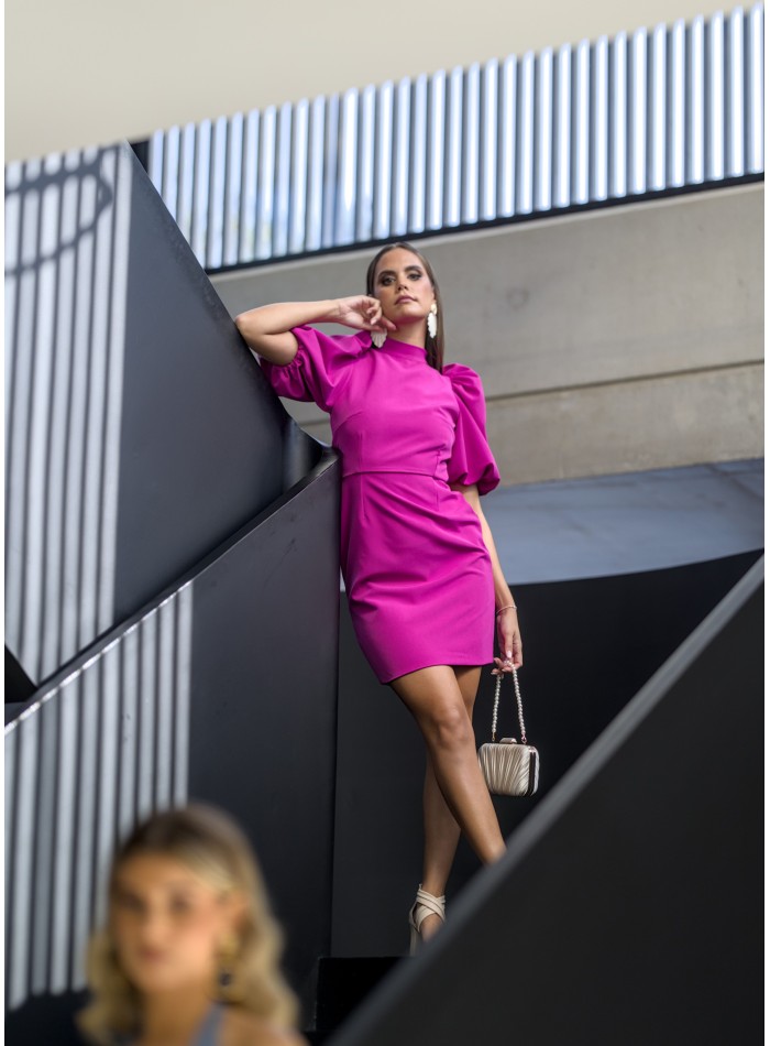 Bougainvillea short dress with collar