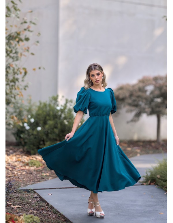 Robe midi verte à manches bouffantes 2