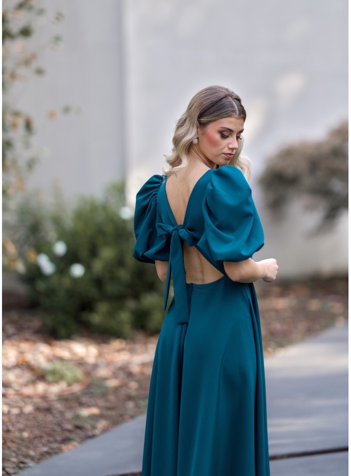 Robe midi verte à manches bouffantes