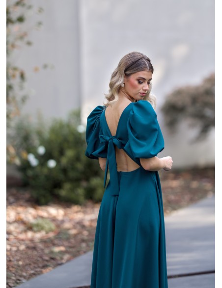 Robe midi verte à manches bouffantes