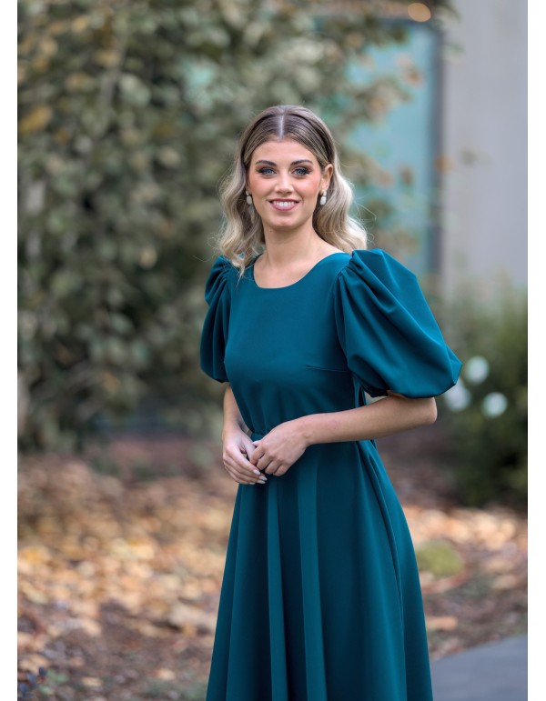 Vestido midi verde con mangas abullonadas para eventos 2