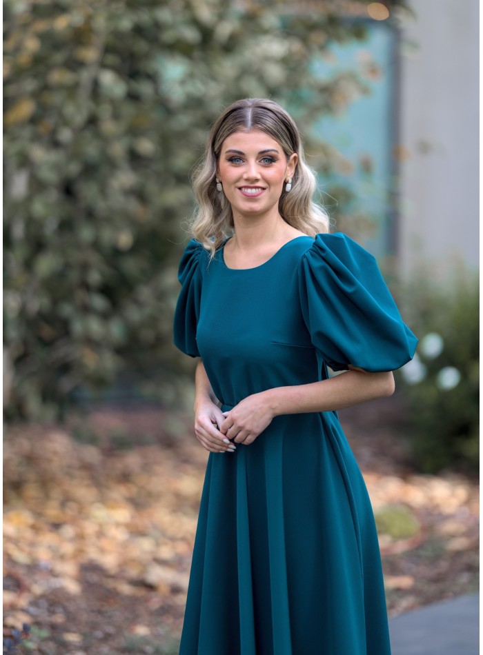 Robe midi verte à manches bouffantes