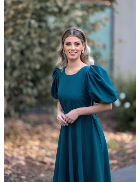 Green midi dress with puffed sleeves