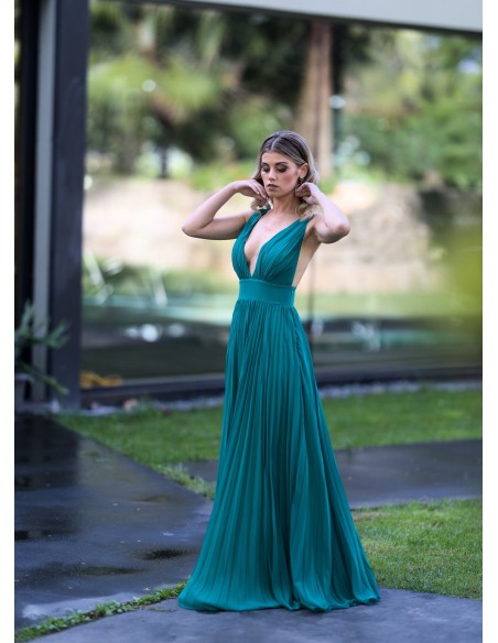 Pleated green long dress