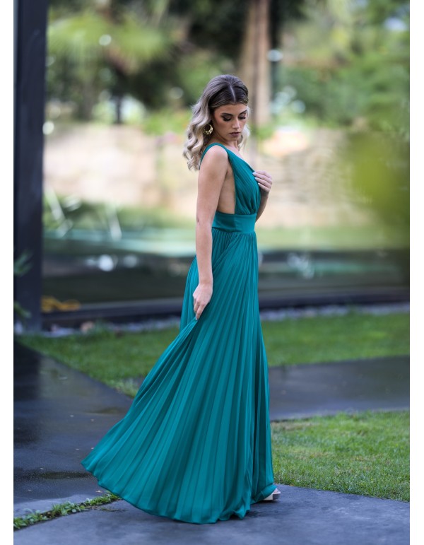 Pleated green long dress 2