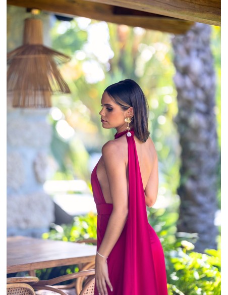 Long red dress in flared cut with cape