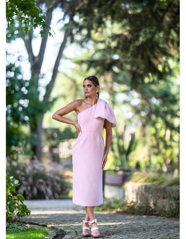 Robe midi rose avec nœud sur la manche 2