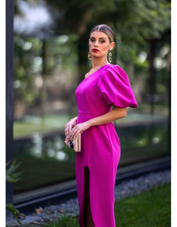 Robe d'invité midi asymétrique à manches bouffantes 2