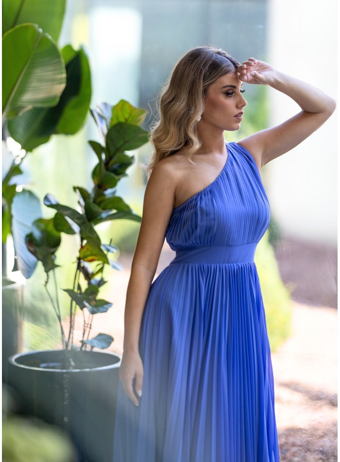 Vestido de fiesta largo plisado con escote...