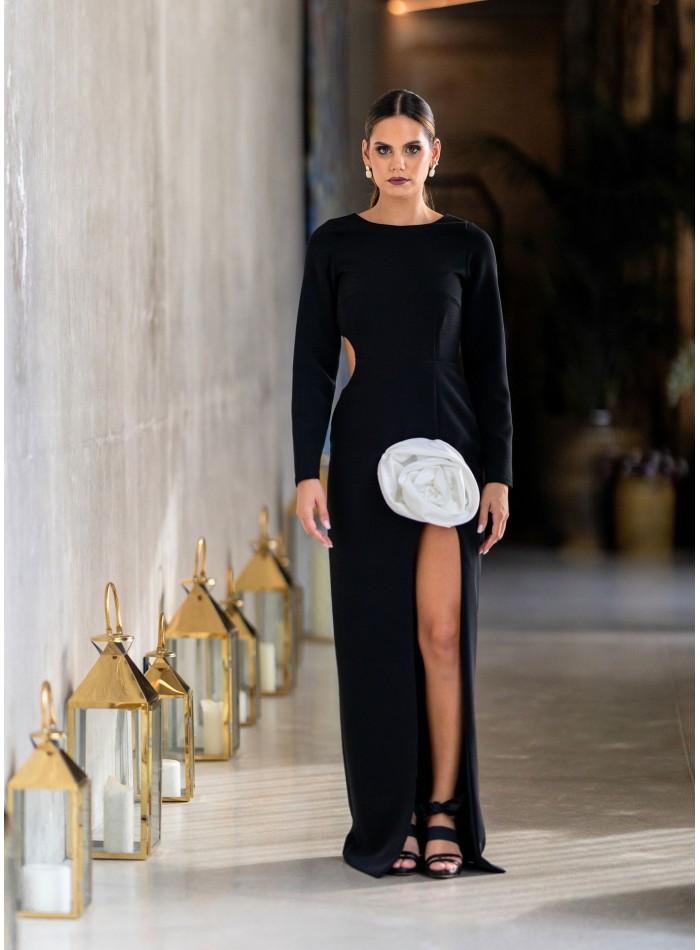 Black guest dress with flower