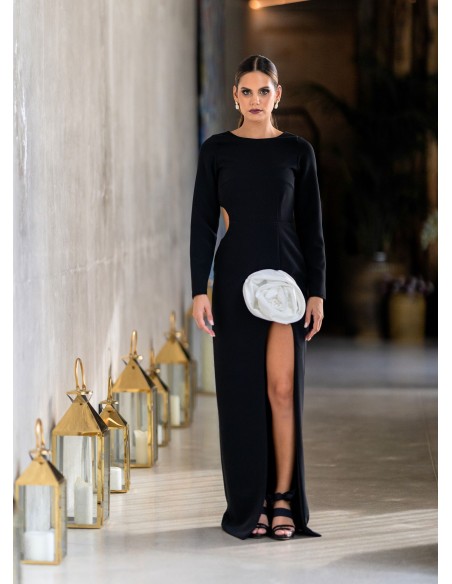 Black guest dress with flower