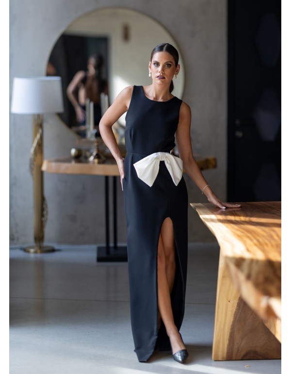 Vestido de invitada largo negro con lazo 2