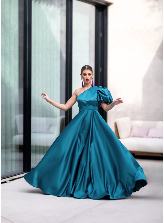 Vestido de invitada estructurado turquesa