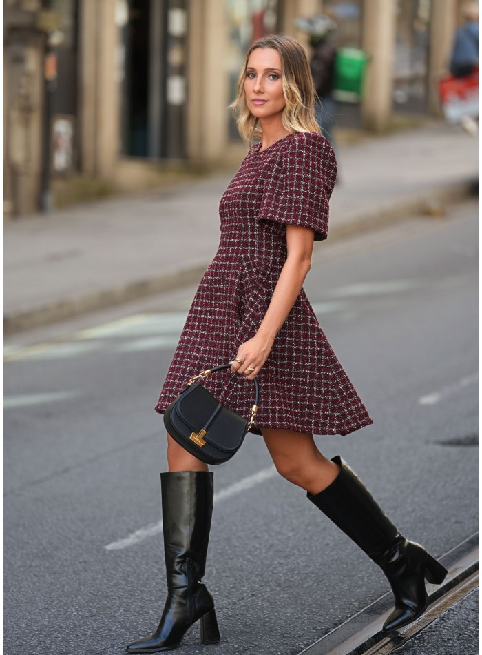 Robe courte en tweed rouge