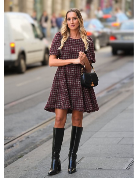 Robe courte en tweed rouge