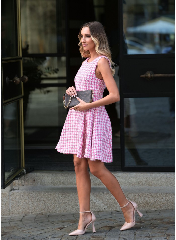 Robe courte en tweed rose