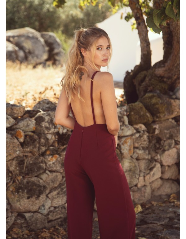 Burgundy jumpsuit with open back