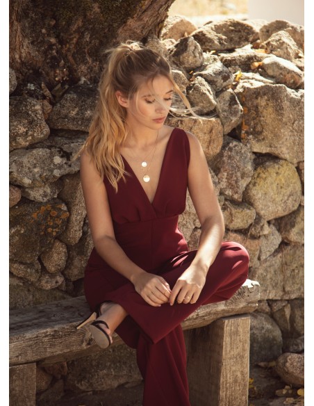 Burgundy jumpsuit with open back