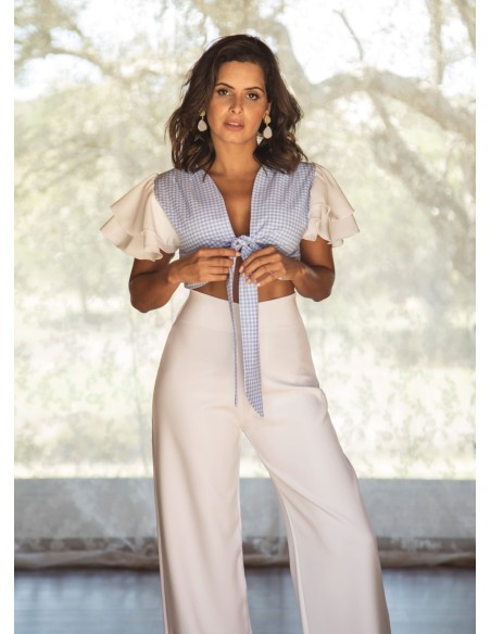 Pantalón blanco de cintura alta y pierna ancha