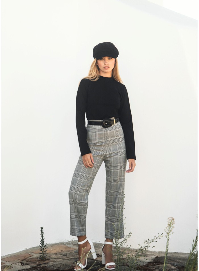 Pantalón largo de cuadros gris y negro
