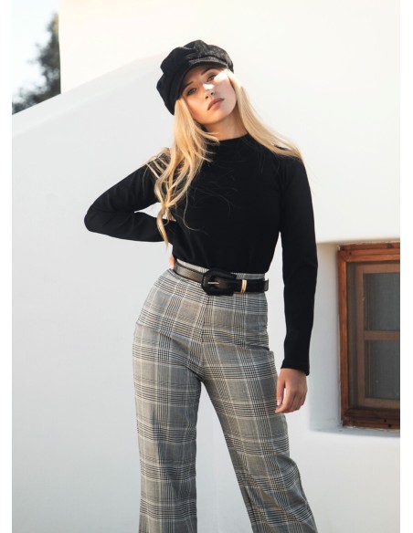 Grey and black checkered long pants