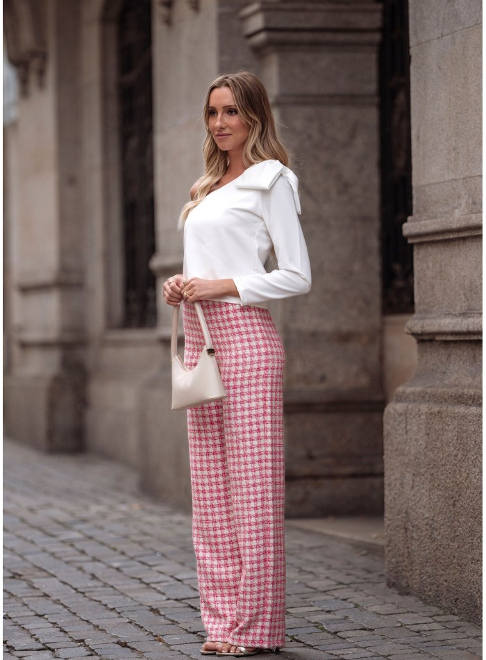 Pantalón largo de tweed rosa