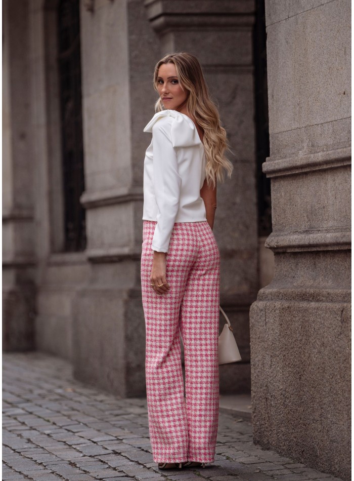 Pantalón largo de tweed rosa