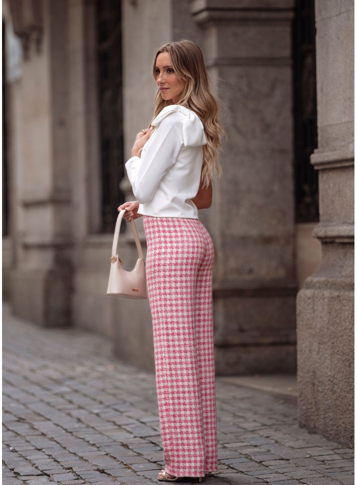 Pantalón largo de tweed rosa