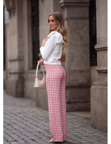 Pantalón largo de tweed rosa Pantalón largo de tweed rosa