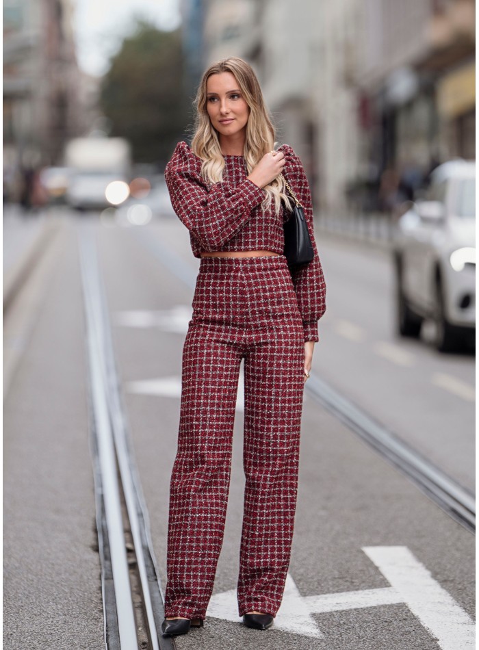 Pantalón largo de tweed rojo