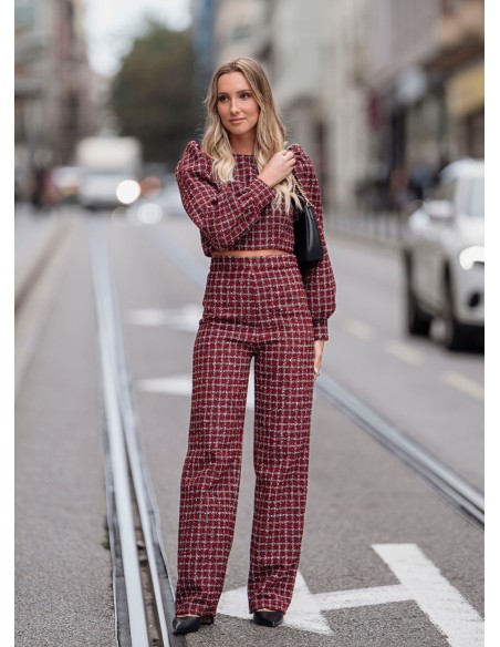 Pantalón largo de tweed rojo