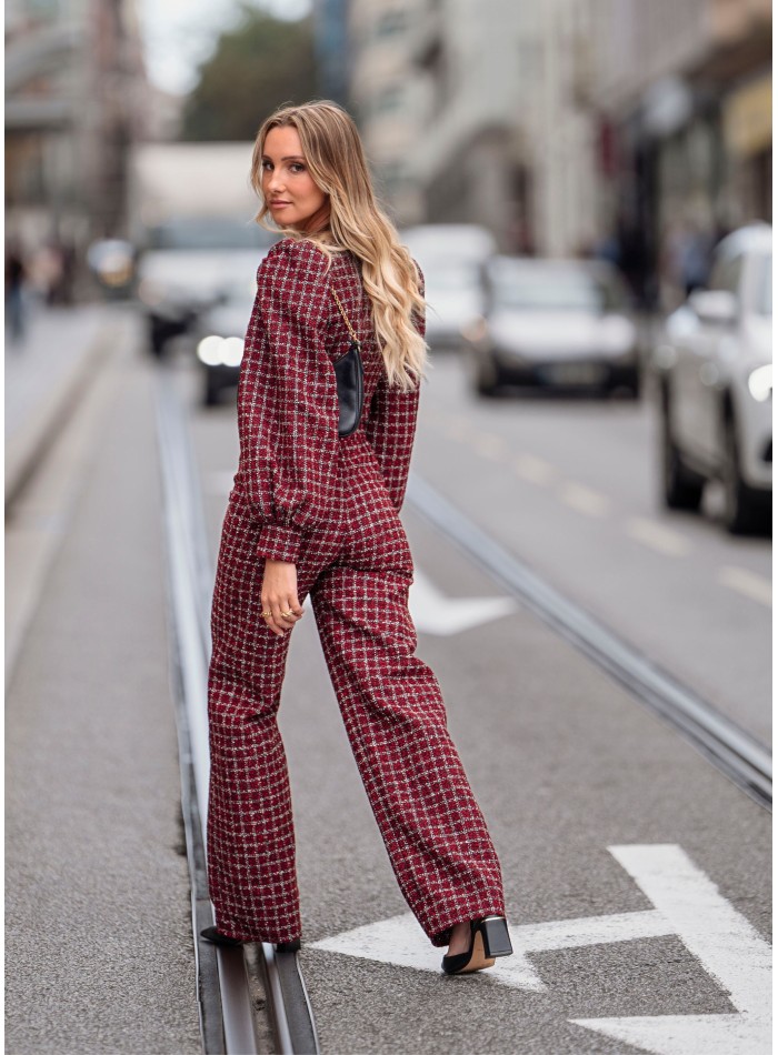 Pantalón largo de tweed rojo