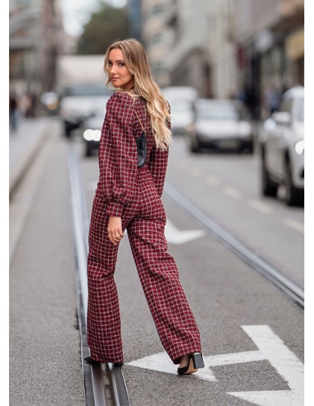 Pantalón largo de tweed rojo Pantalón largo de tweed rojo