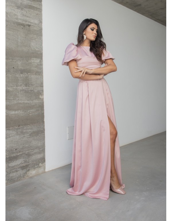 Jupe longue rose avec zip invisible et doublure
