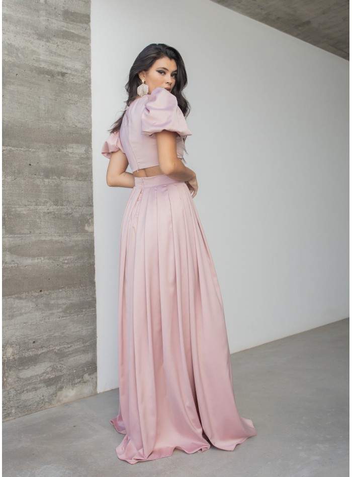 Jupe longue rose avec zip invisible et doublure